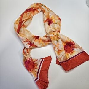 VINTAGE Bill Blass Orange Flower Floral 100% Silk Rectangle Scarf